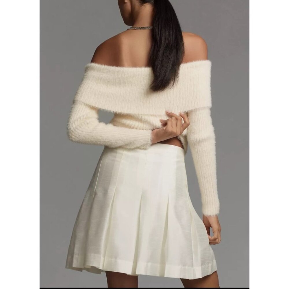 Anthropologie White Pleated Sz 10 Mini Skirt Flared Hem For Women - Picture 3 of 8